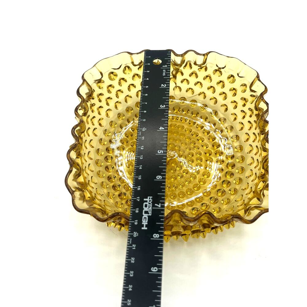 Vintage Amber Hobnail Ruffle Glass Bowl Square Candy‎ Dish - Picture 6 of 6